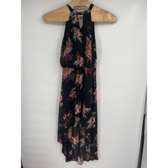 As U Wish womens black floral‎ sleeveless dress bow Maxi Sz L - Picture 1 of 8